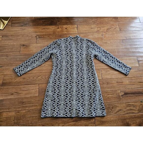 J Mclaughlin Soft Knit Cardigan Duster Women's Size L Navy Damask Cozy - Picture 2 of 14